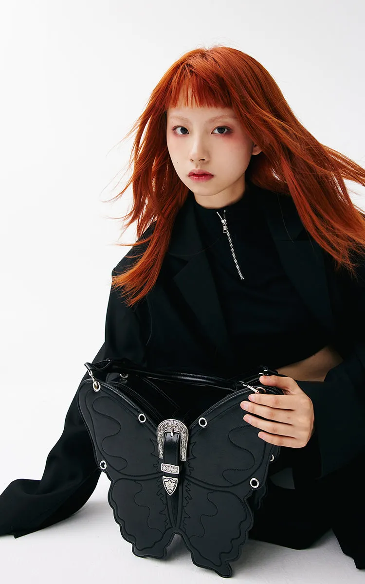 Butterfly Black Faux Leather Handbag