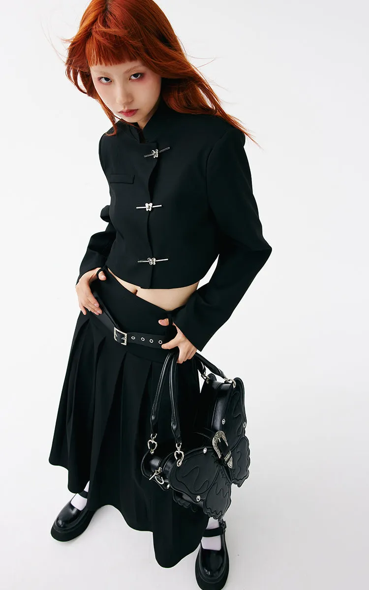 Butterfly Black Faux Leather Handbag