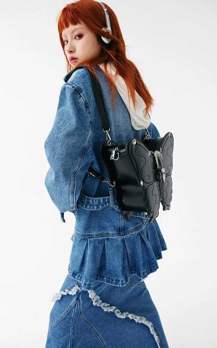 Butterfly Black Faux Leather Handbag