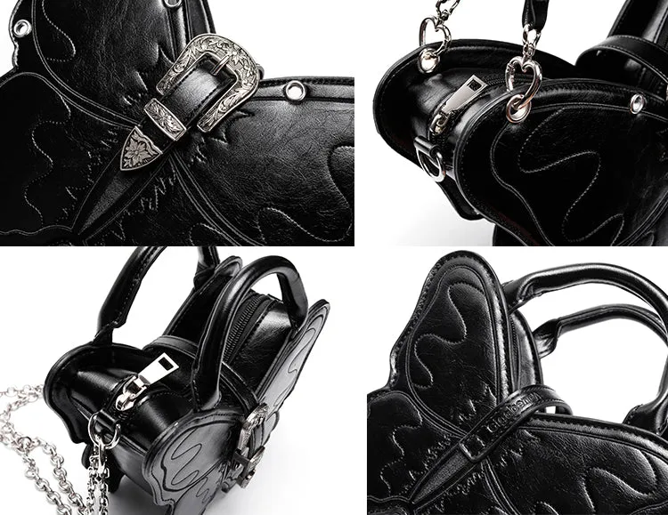 Butterfly Black Faux Leather Handbag