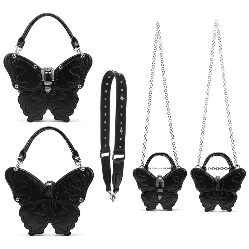 Butterfly Black Faux Leather Handbag