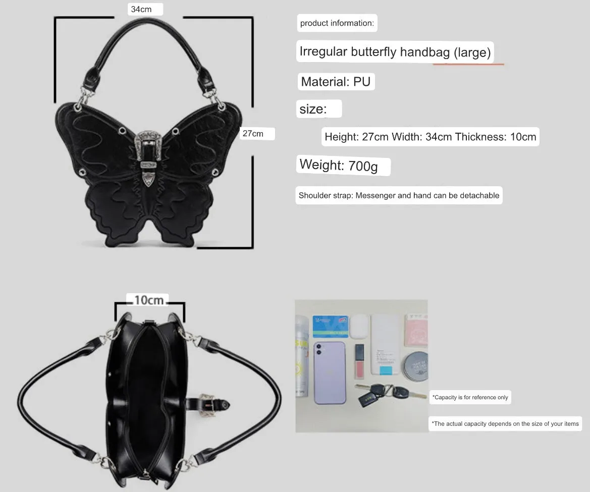 Butterfly Black Faux Leather Handbag