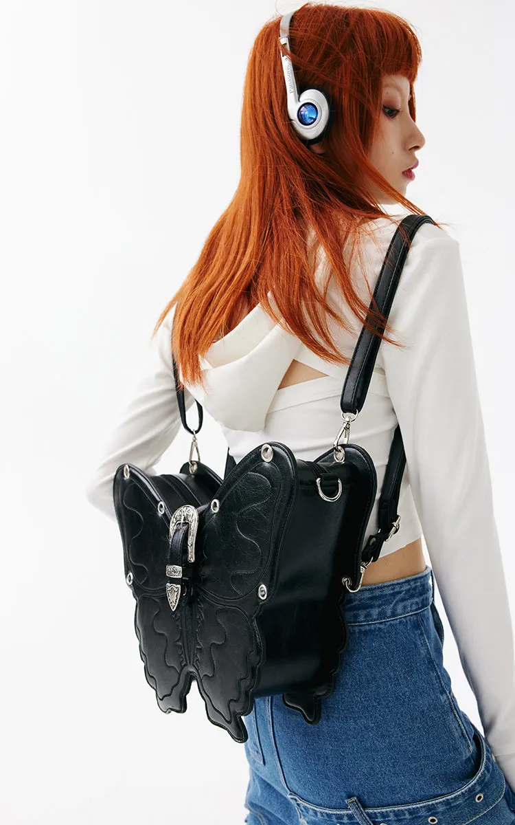 Butterfly Black Faux Leather Handbag