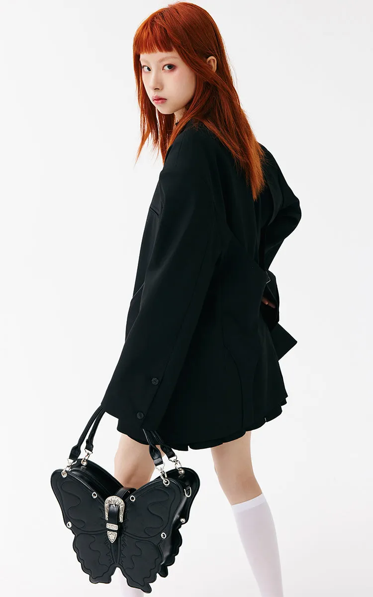 Butterfly Black Faux Leather Handbag