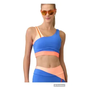 Cajubrasil Women's Size L Blue and Orange Sports Bra Statement Strap New