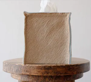 Camel and Light Cream Hair on Hide Leather Tissue Boxes