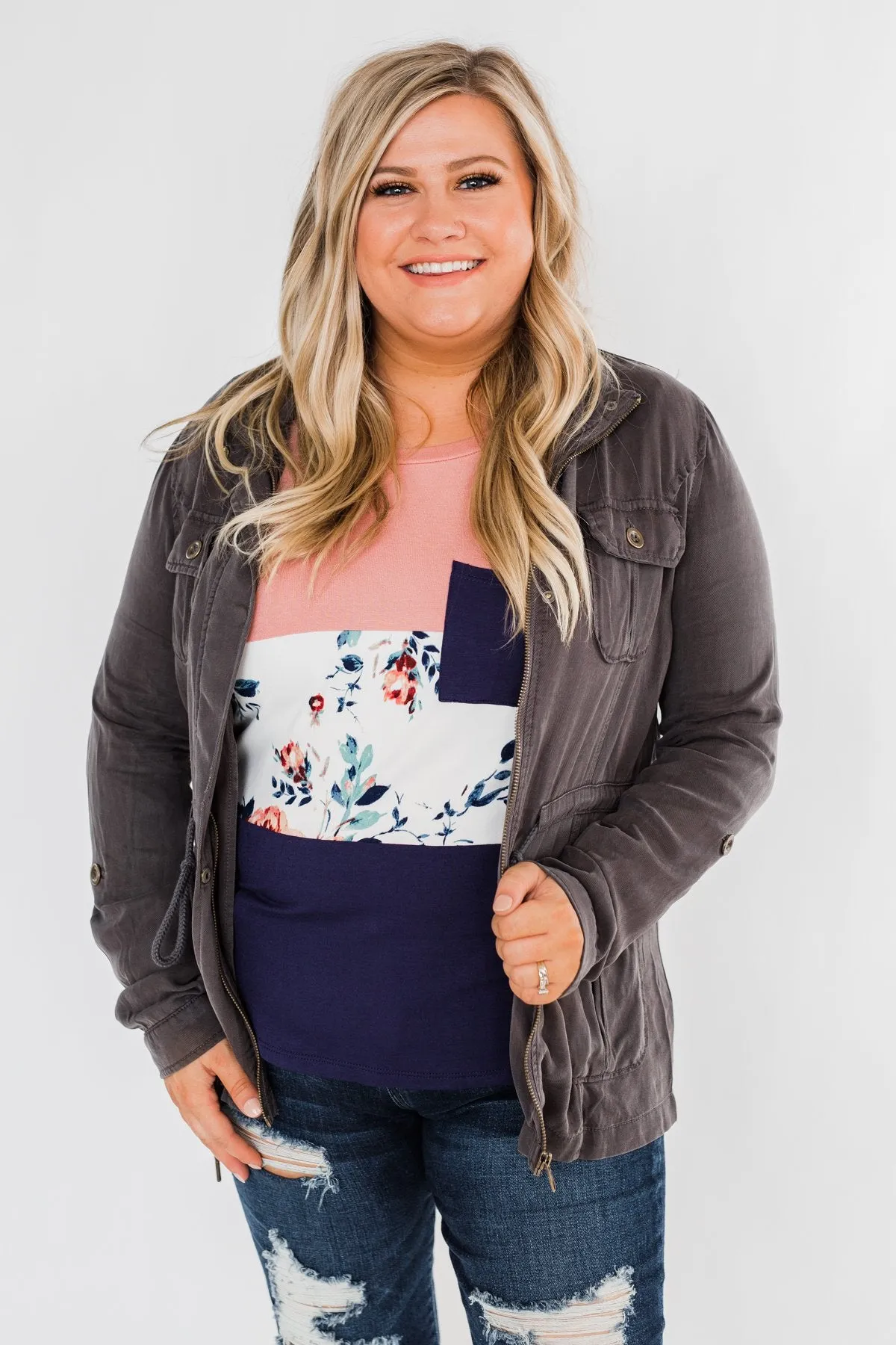 Carried Away Drawstring Waist Jacket- Charcoal