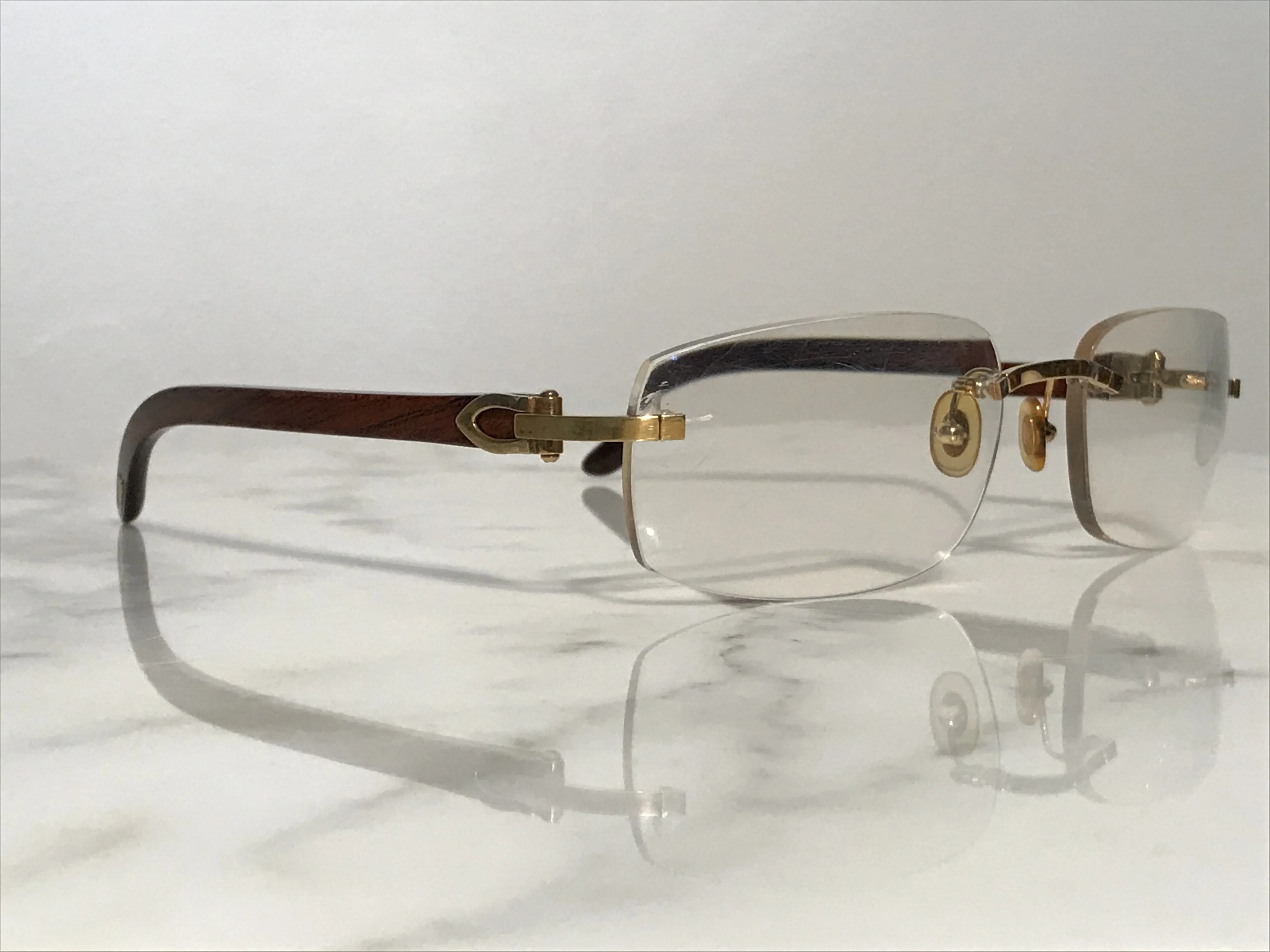 Cartier Rimless Bubinga Wood 18k Wood Glasses Sunglasses Eyeglasses Frames