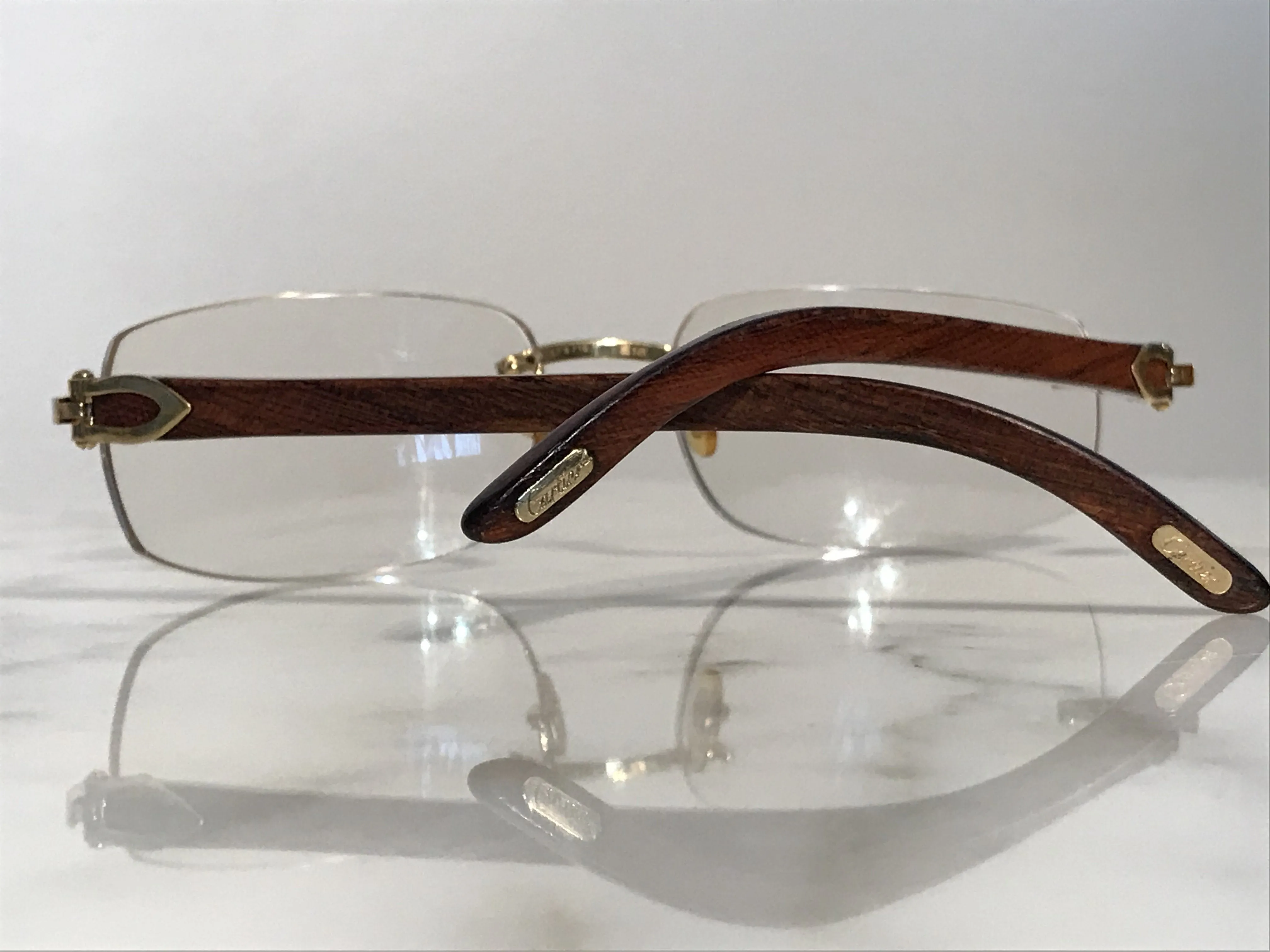 Cartier Rimless Bubinga Wood 18k Wood Glasses Sunglasses Eyeglasses Frames