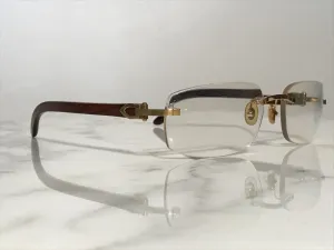Cartier Rimless Bubinga Wood 18k Wood Glasses Sunglasses Eyeglasses Frames
