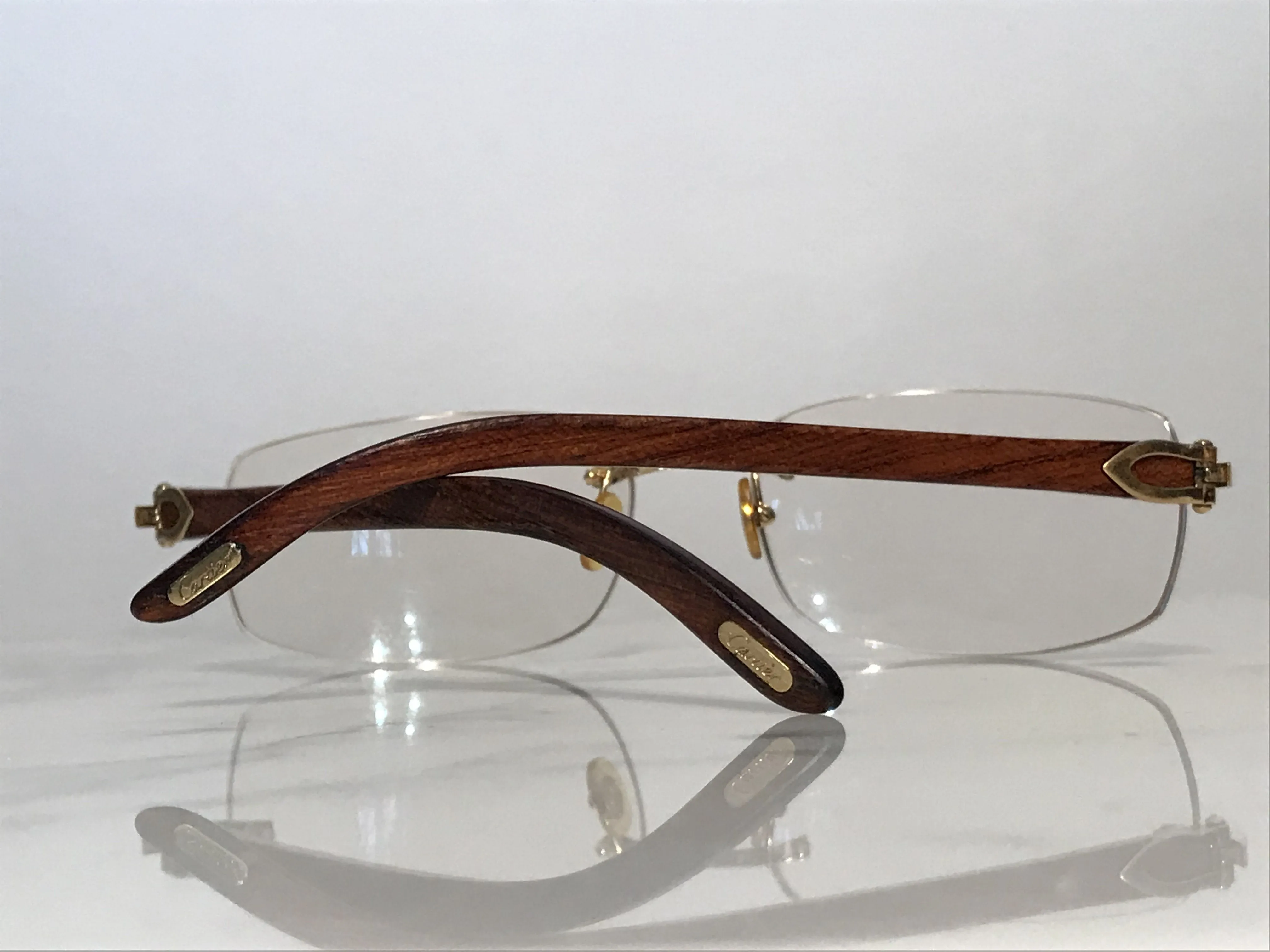 Cartier Rimless Bubinga Wood 18k Wood Glasses Sunglasses Eyeglasses Frames