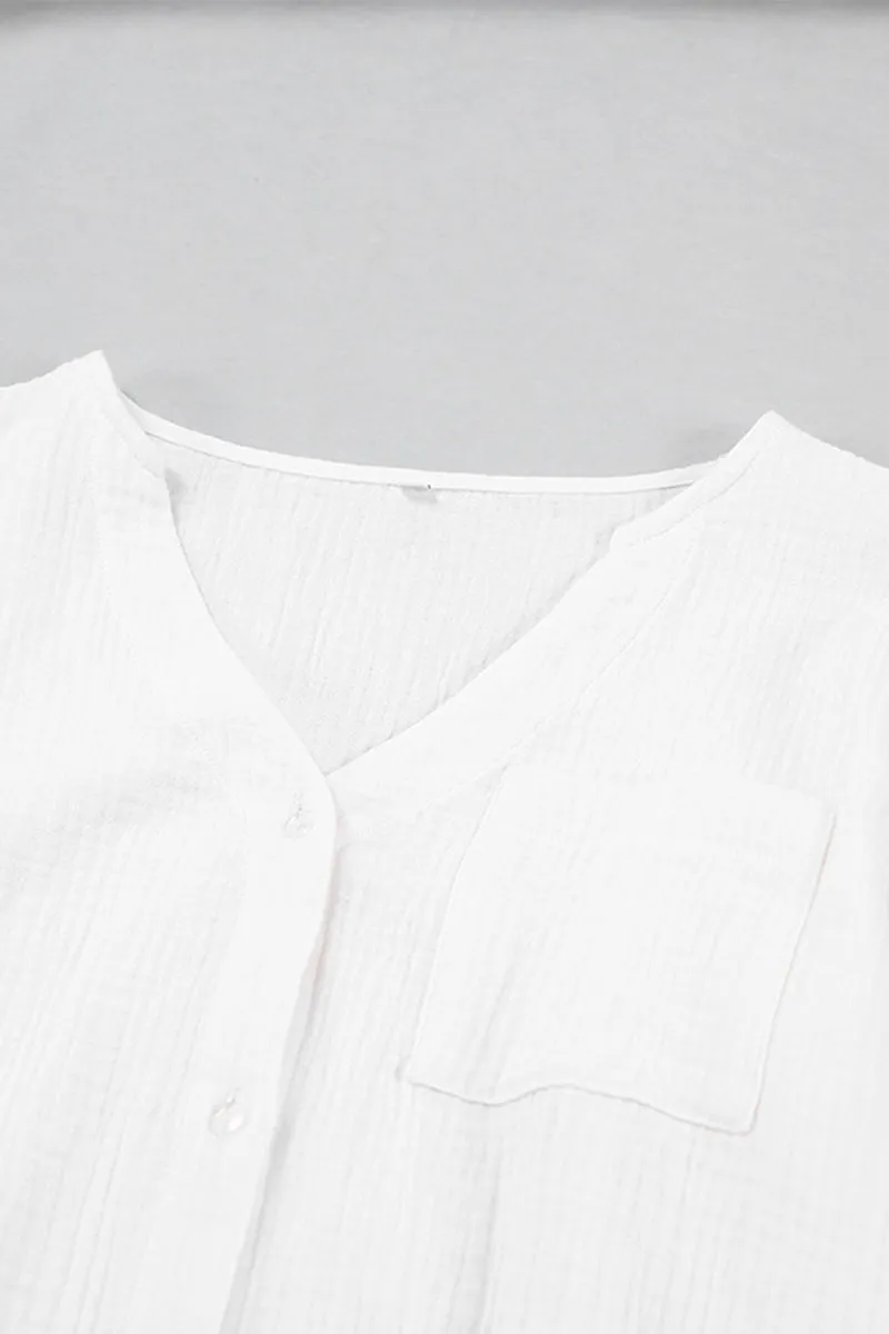 Casual Simplicity Solid Pocket Buttons Fold V Neck Long Sleeve Two Pieces