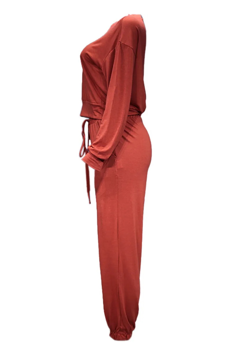 Casual Solid Color O Neck Long Sleeve Two Pieces