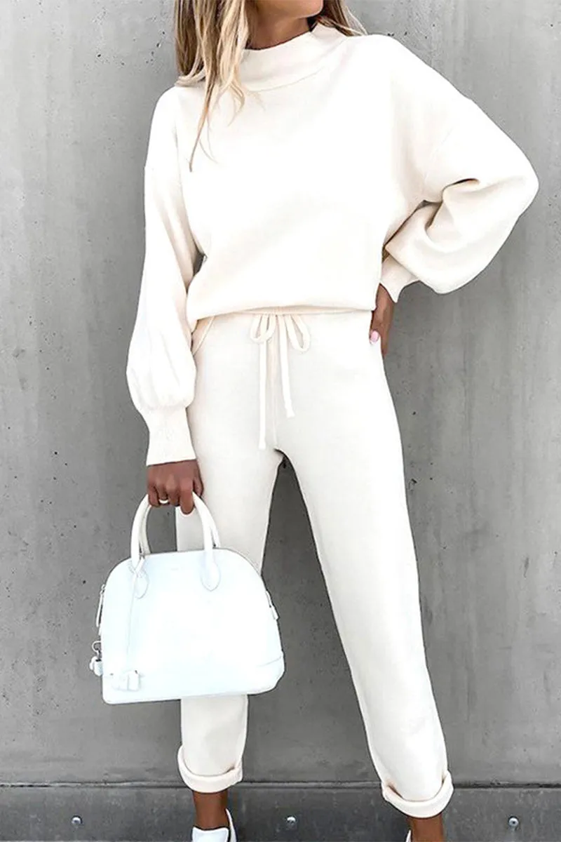 Casual Solid Turtleneck Long Sleeve Two Pieces(8 Colors)