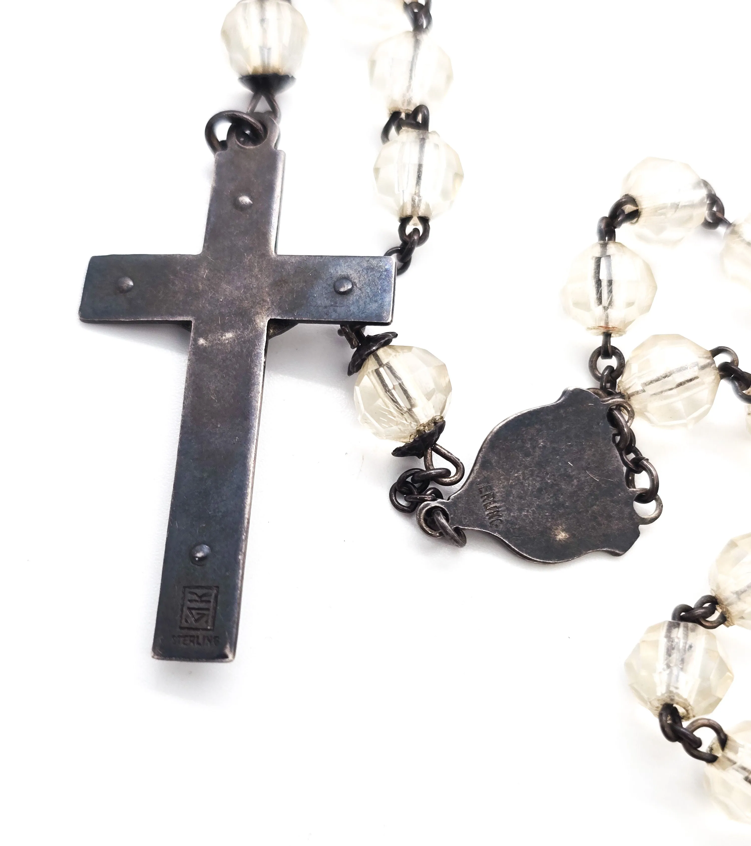 Catholic Rosary Sterling silver Crucifix clear crystal vintage rosary