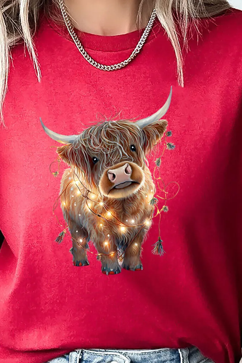 Caught In Lights Highland Cow Short Sleeve Relaxed Fit T-Shirt