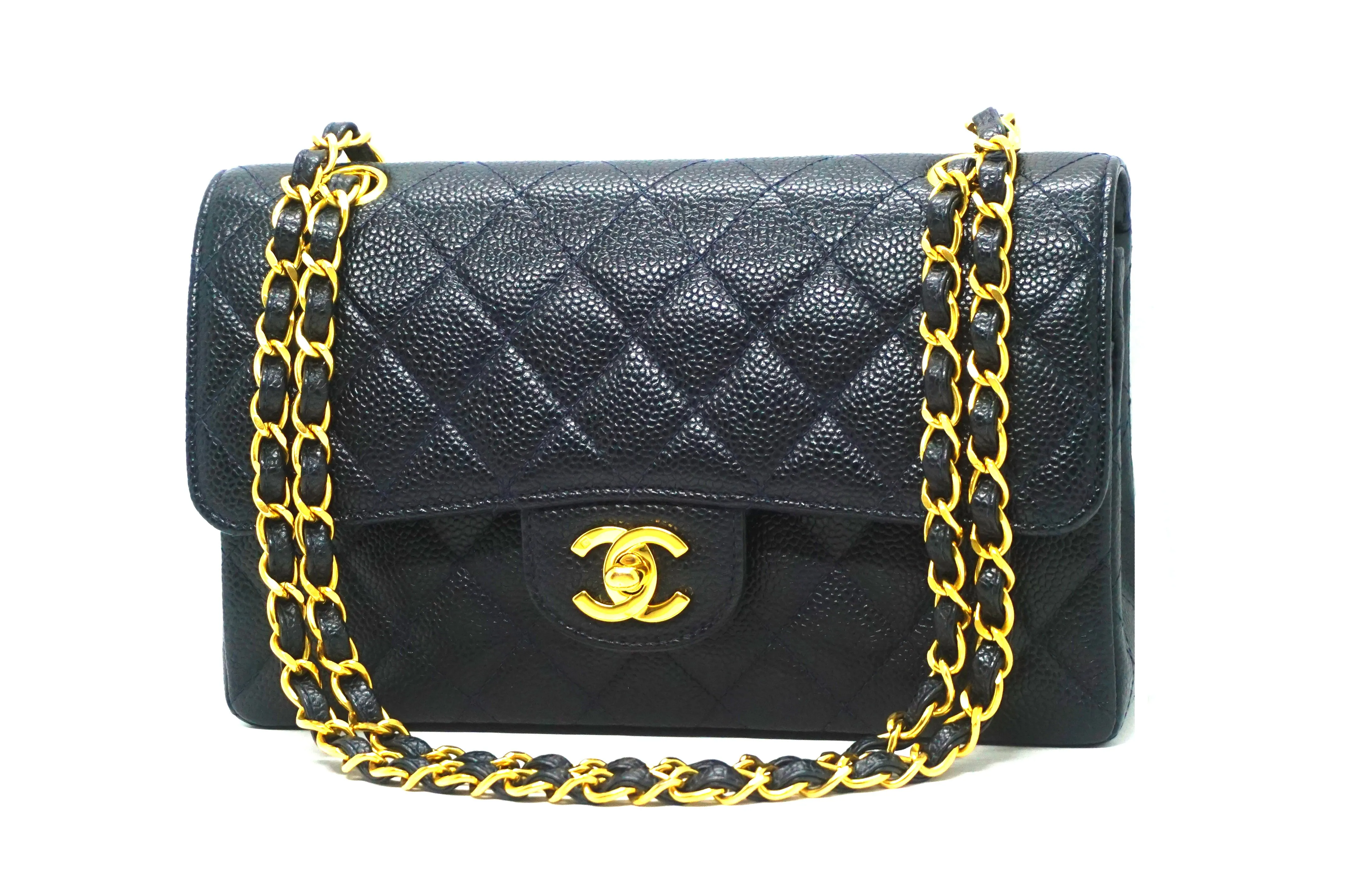 Chanel Vintage Navy Caviar Small Classic Double Flap Bag