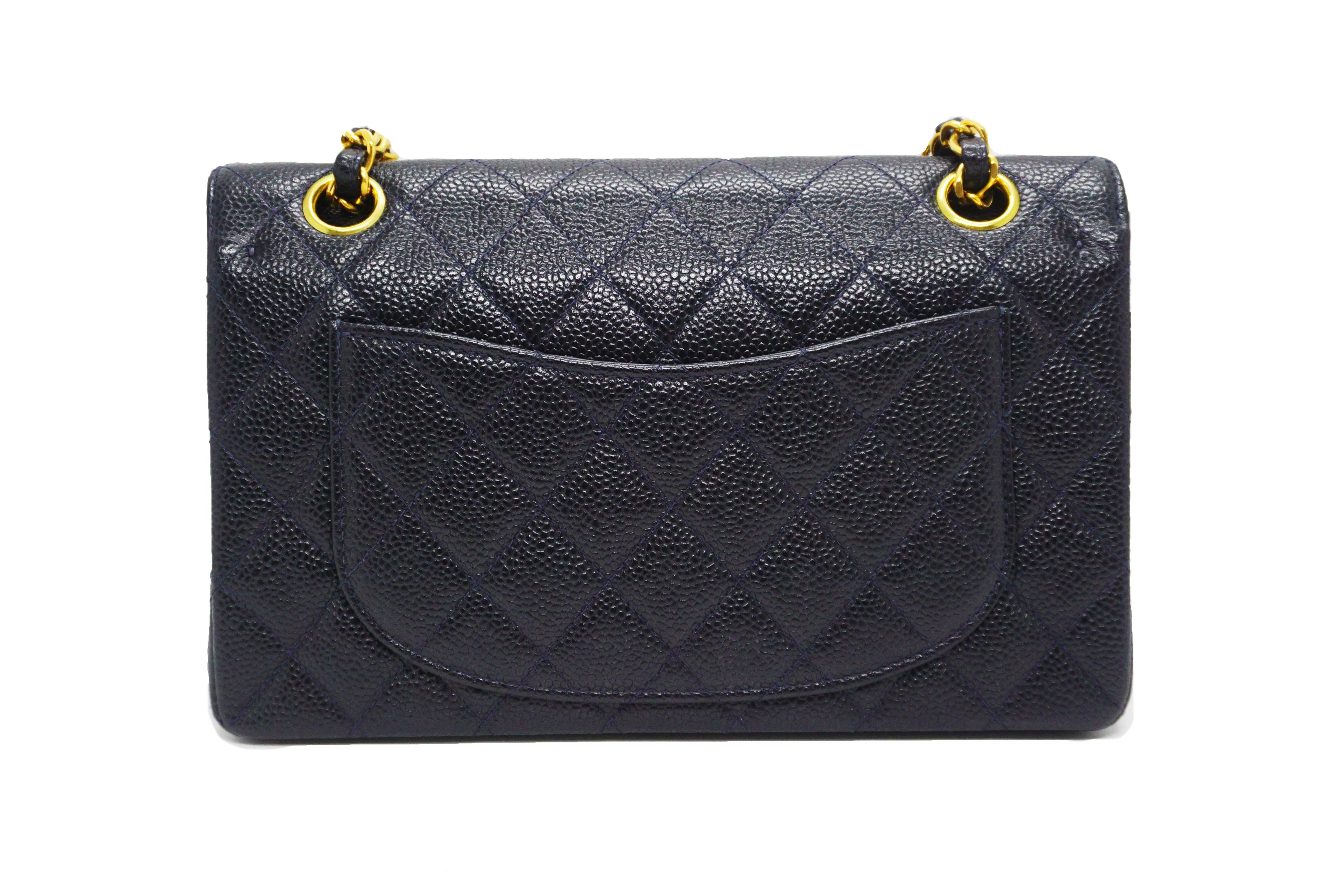 Chanel Vintage Navy Caviar Small Classic Double Flap Bag