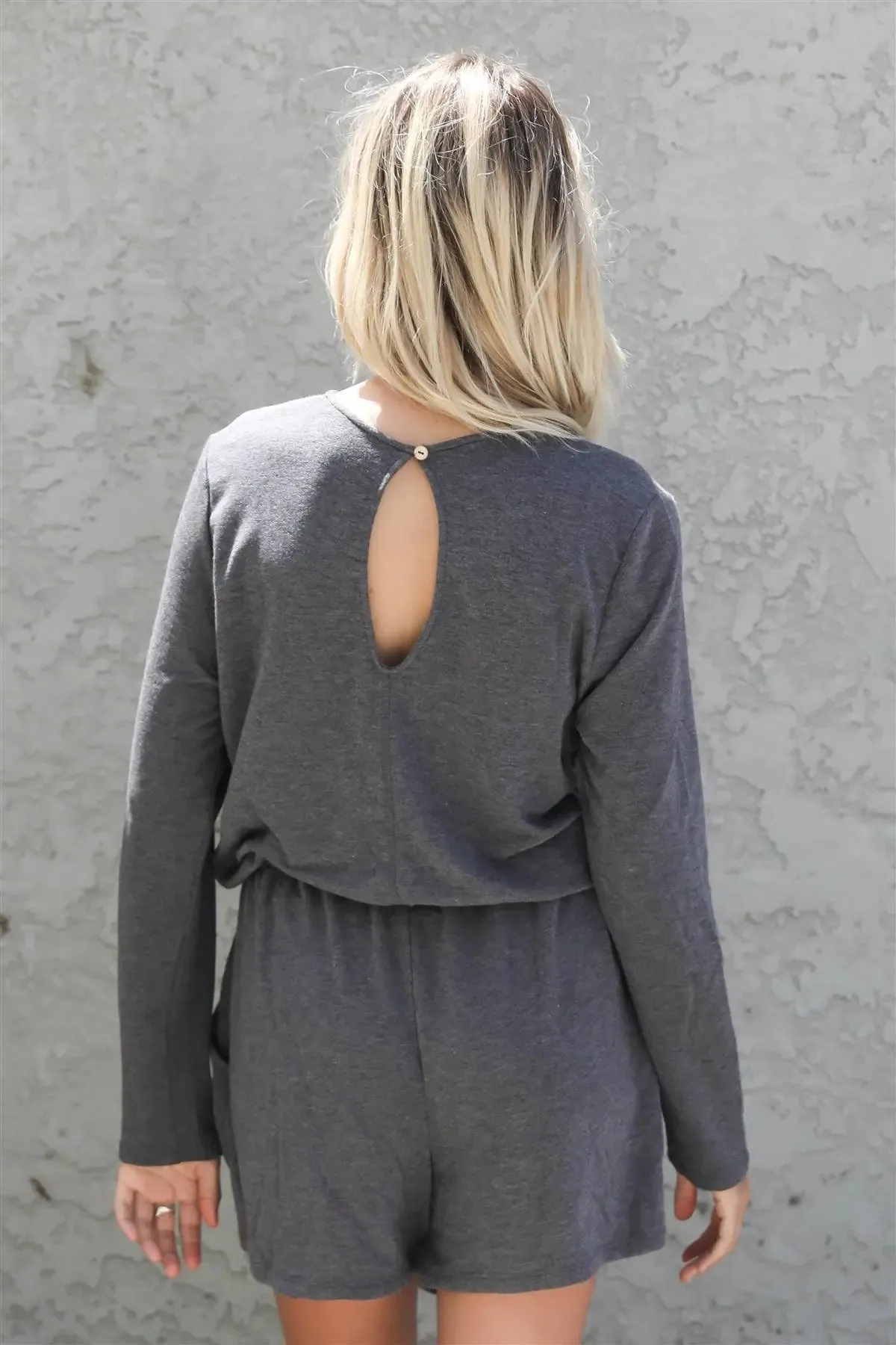 Charcoal Jumpsuit Long Sleeve Adjustable Drawstring  Romper /1-1-1