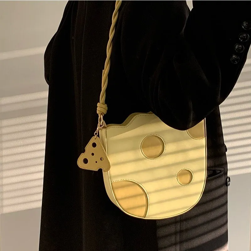 Cheese-Inspired Yellow Shoulder Bag for Women