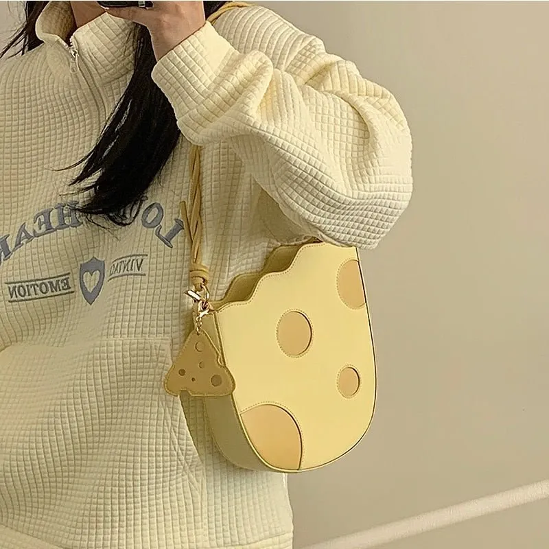 Cheese-Inspired Yellow Shoulder Bag for Women