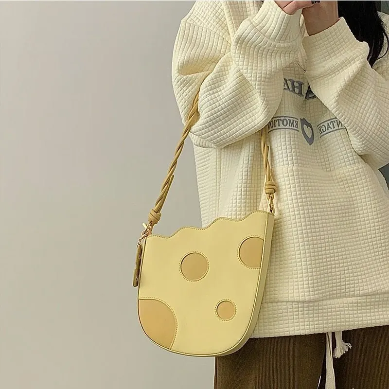 Cheese-Inspired Yellow Shoulder Bag for Women
