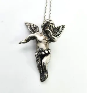 Cherub flying baby angel Putto Cupid vintage sterling silver pendant necklace