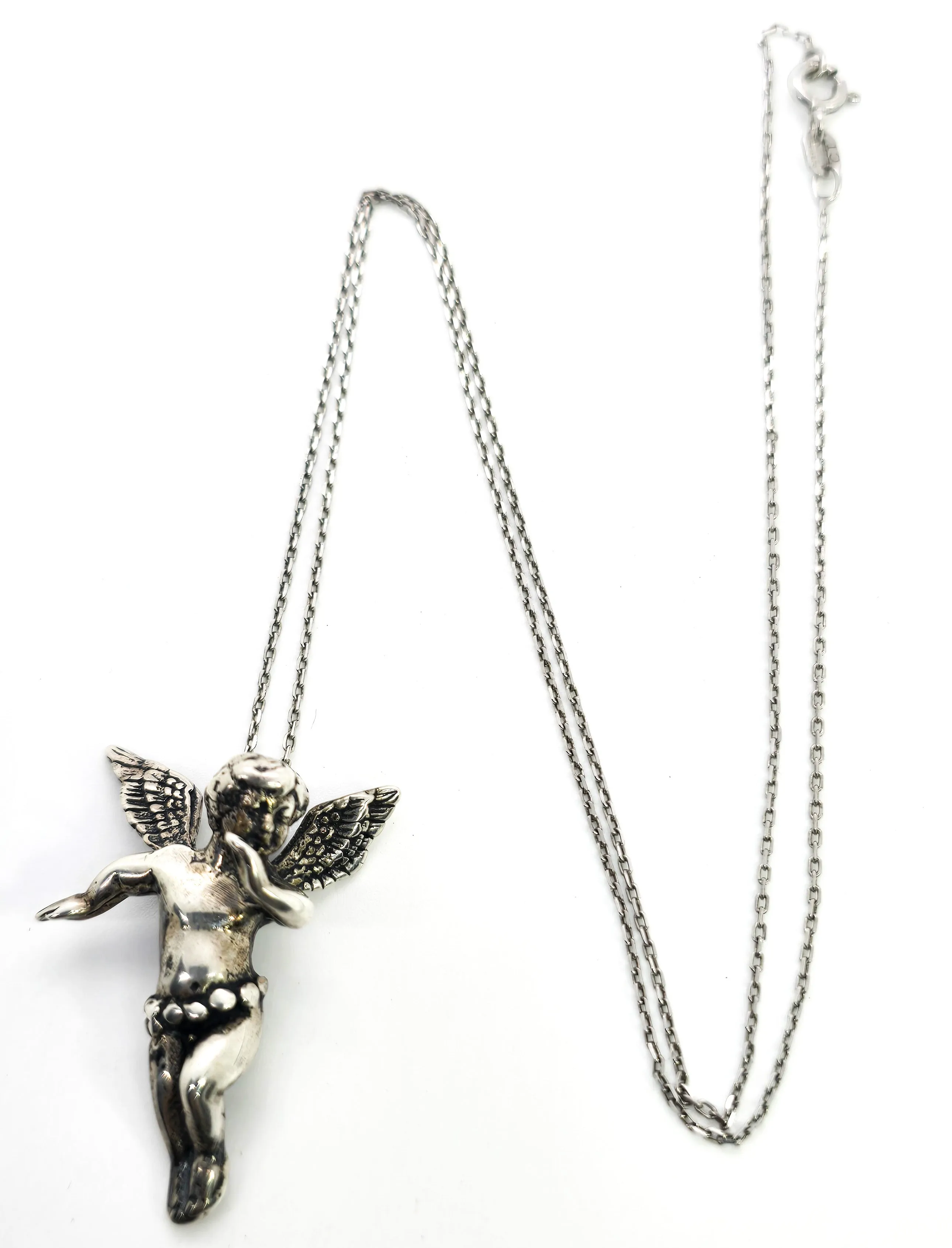 Cherub flying baby angel Putto Cupid vintage sterling silver pendant necklace
