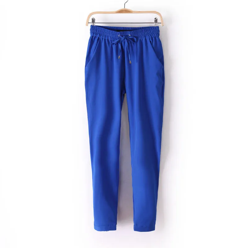 Chiffon Pants Summer Women Pants Harem Pants Drawstring Elastic Waist Pants Casual Plus Size Women Trousers