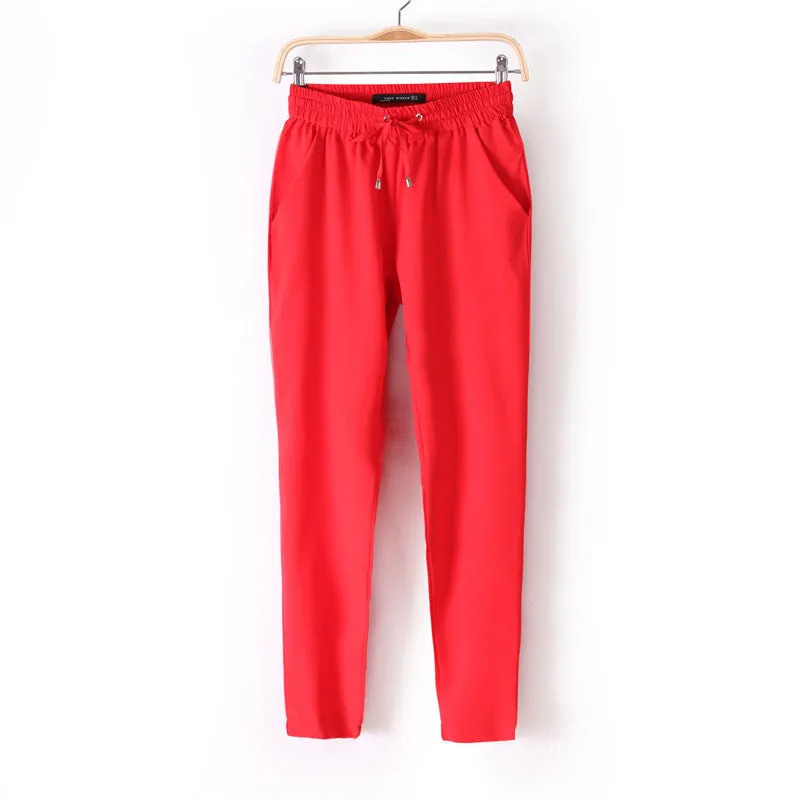 Chiffon Pants Summer Women Pants Harem Pants Drawstring Elastic Waist Pants Casual Plus Size Women Trousers