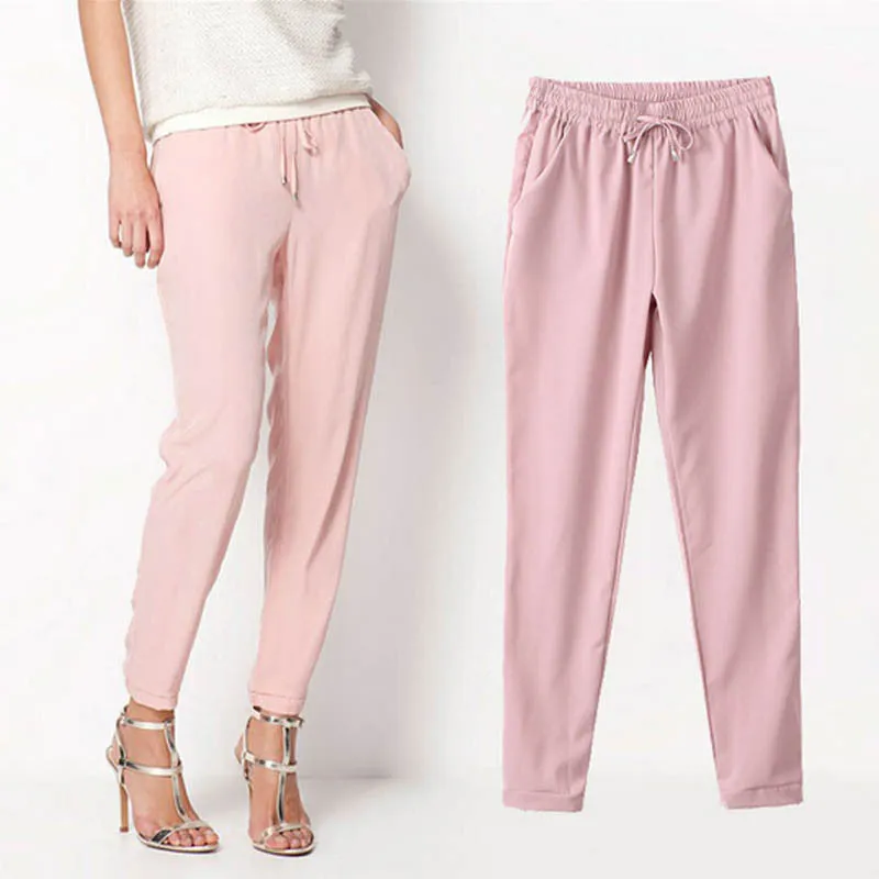 Chiffon Pants Summer Women Pants Harem Pants Drawstring Elastic Waist Pants Casual Plus Size Women Trousers