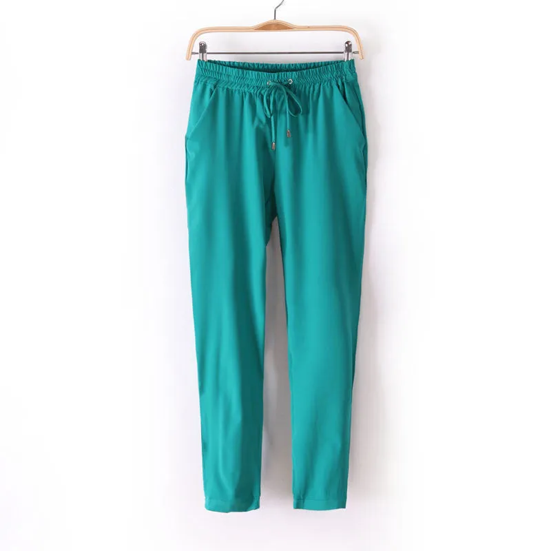 Chiffon Pants Summer Women Pants Harem Pants Drawstring Elastic Waist Pants Casual Plus Size Women Trousers