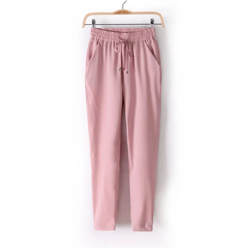 Chiffon Pants Summer Women Pants Harem Pants Drawstring Elastic Waist Pants Casual Plus Size Women Trousers