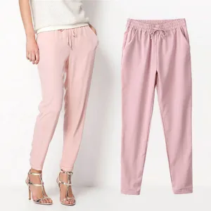 Chiffon Pants Summer Women Pants Harem Pants Drawstring Elastic Waist Pants Casual Plus Size Women Trousers