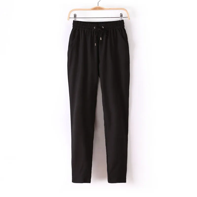 Chiffon Pants Summer Women Pants Harem Pants Drawstring Elastic Waist Pants Casual Plus Size Women Trousers