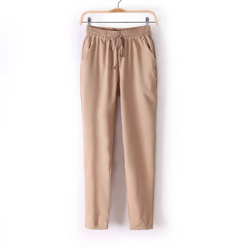 Chiffon Pants Summer Women Pants Harem Pants Drawstring Elastic Waist Pants Casual Plus Size Women Trousers