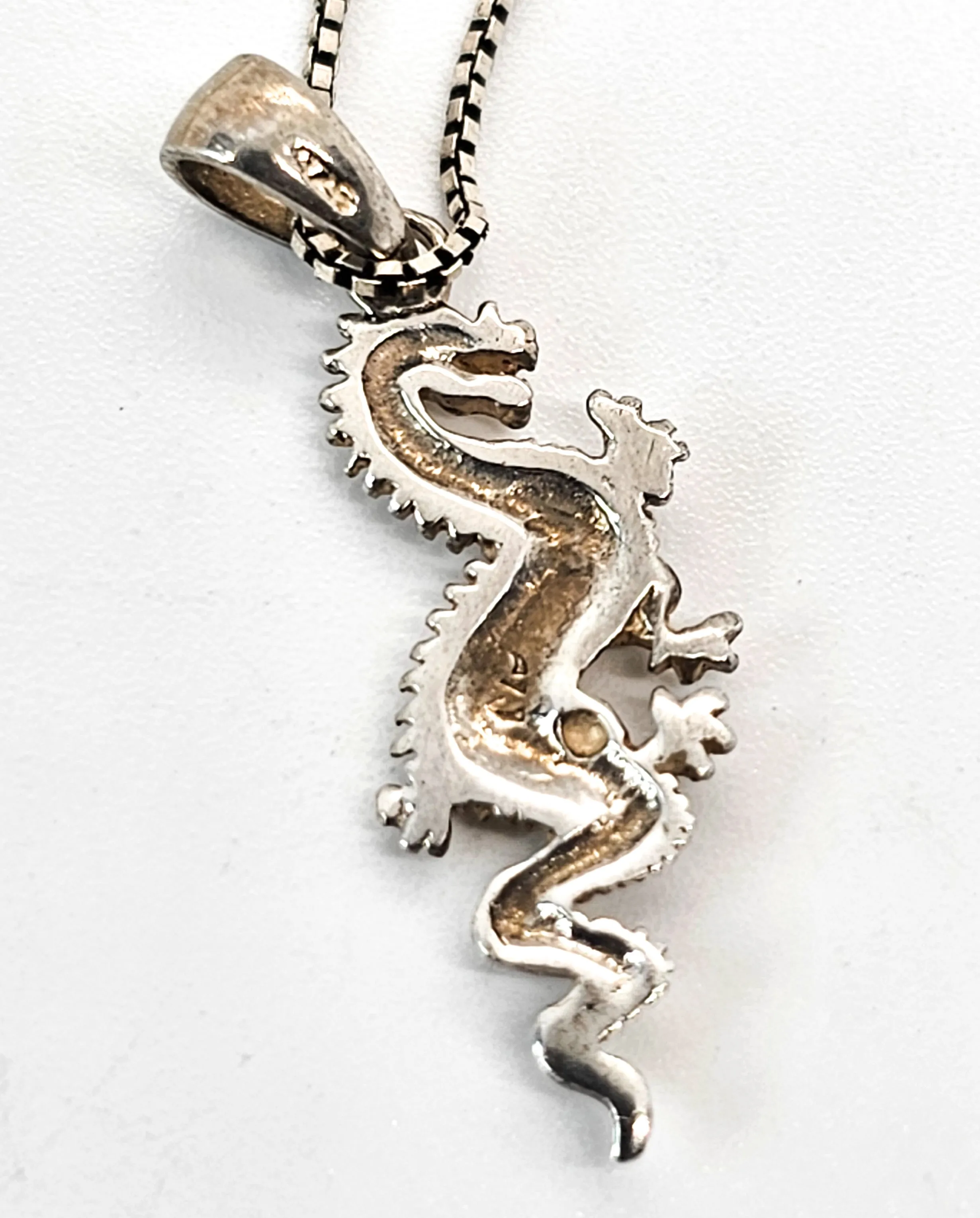 Chinese Asian Oriental dragon sterling silver vintage necklace