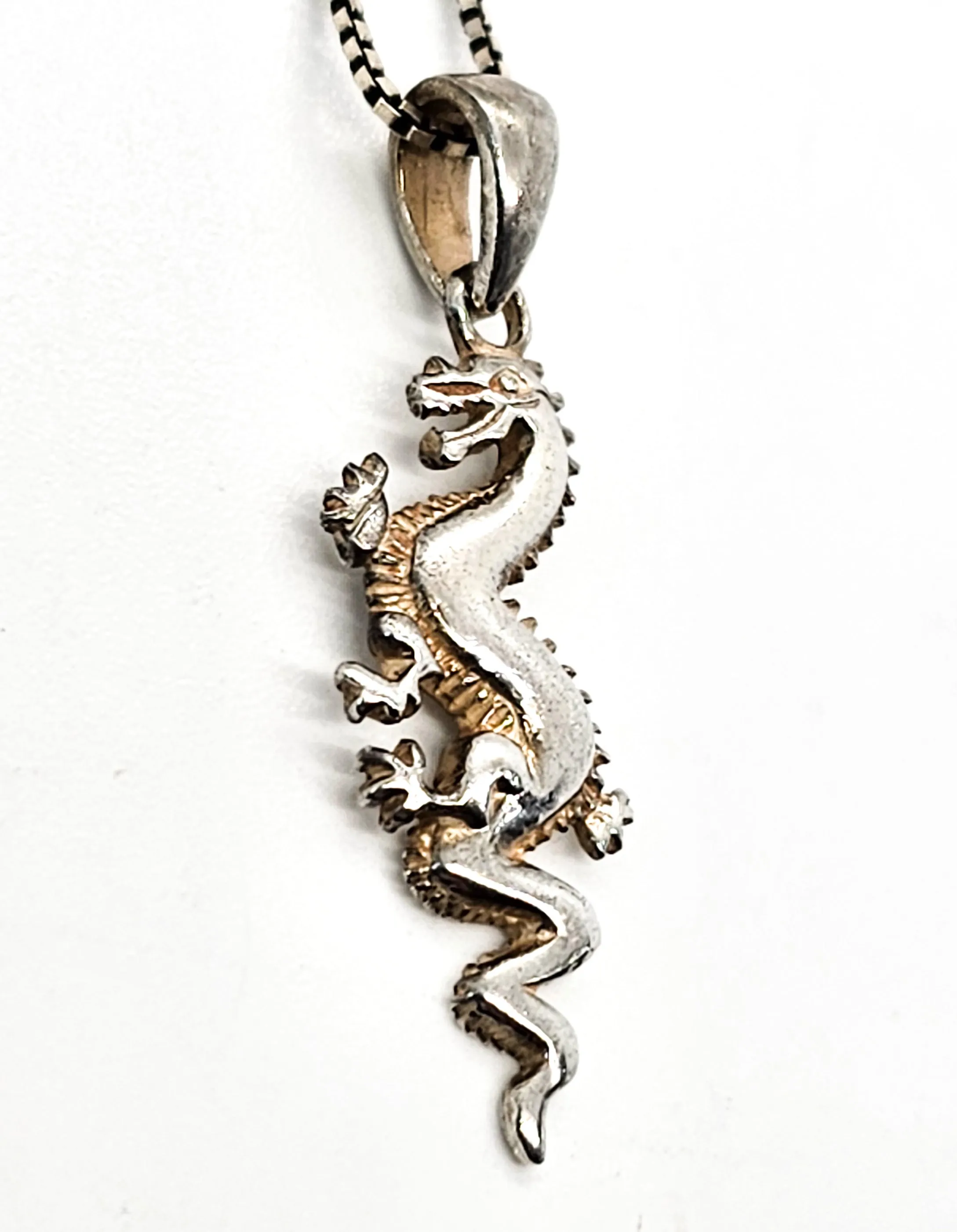 Chinese Asian Oriental dragon sterling silver vintage necklace
