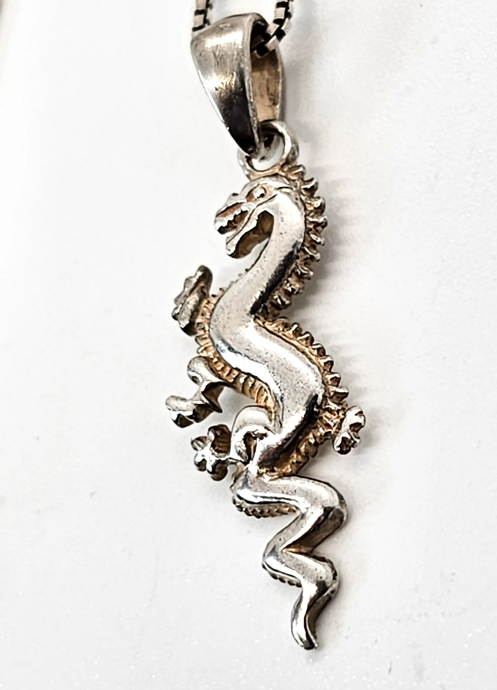 Chinese Asian Oriental dragon sterling silver vintage necklace
