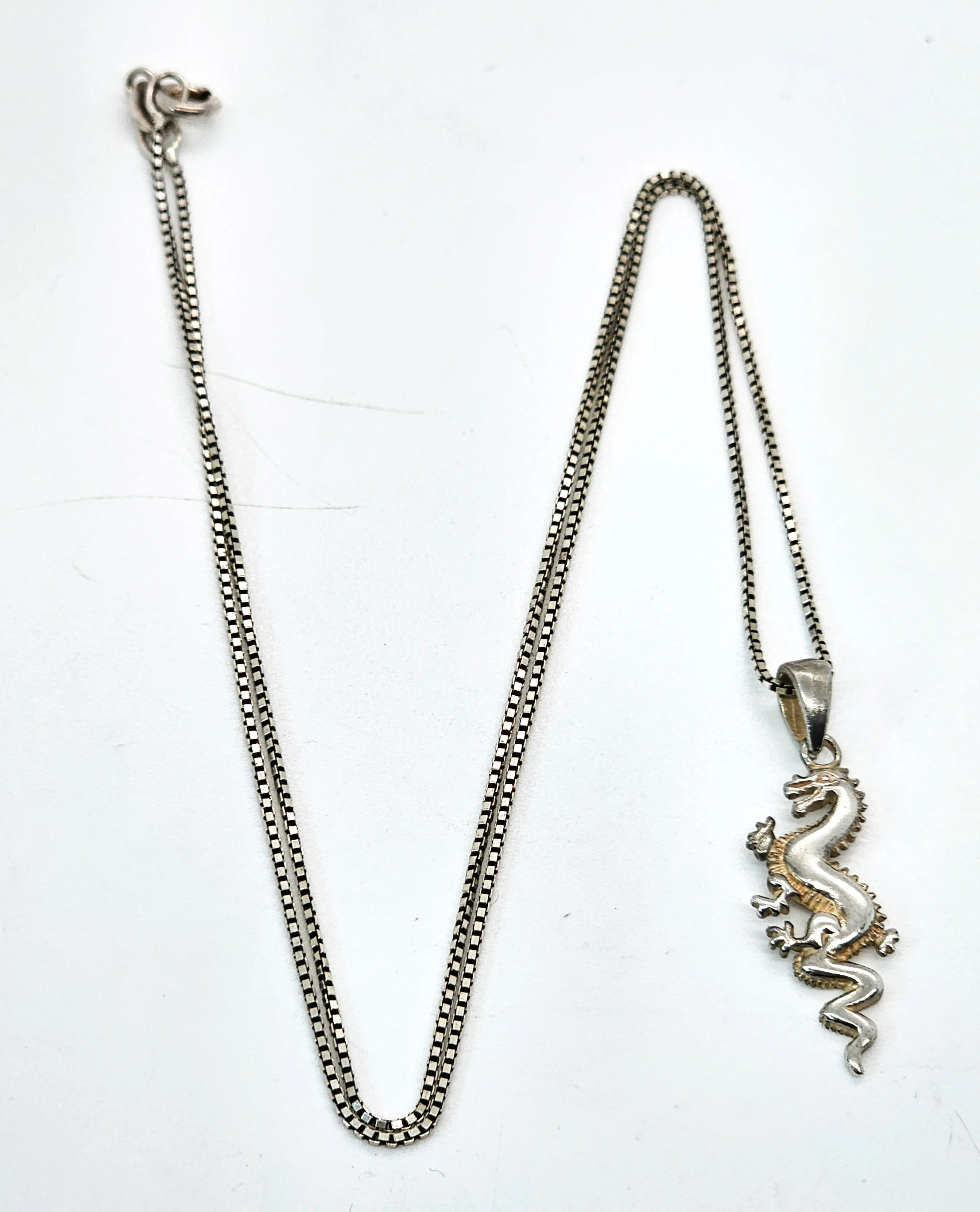 Chinese Asian Oriental dragon sterling silver vintage necklace