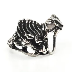 Chinese Export Asian Dragon vintage sterling silver figural ring size 5