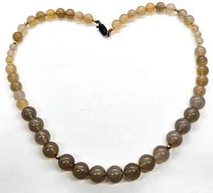 Chinese Export Grey Agate high end vermeil sterling silver beaded vintage necklace
