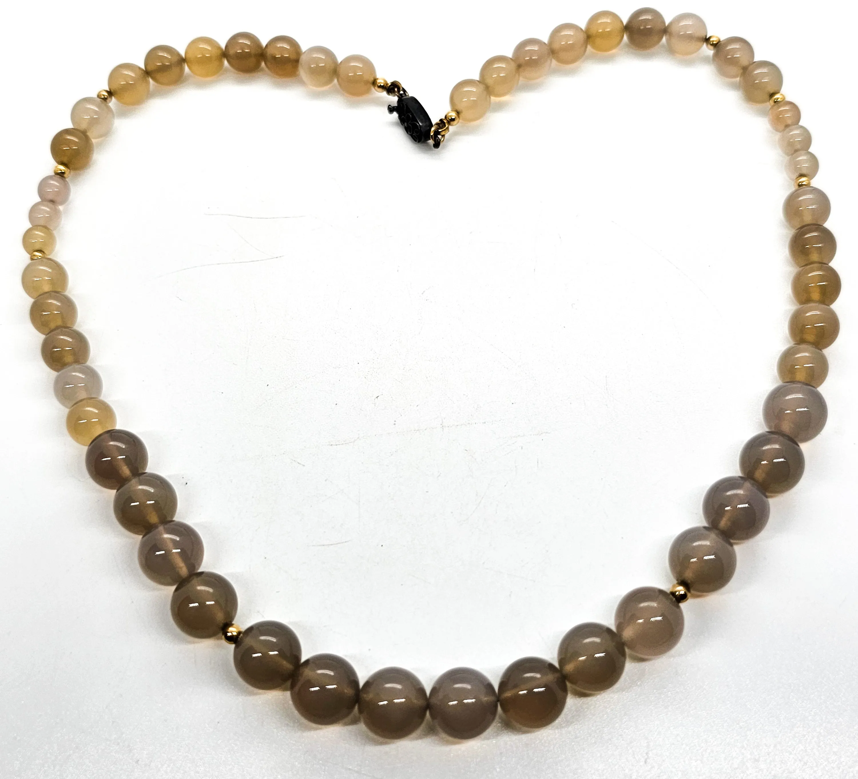 Chinese Export Grey Agate high end vermeil sterling silver beaded vintage necklace