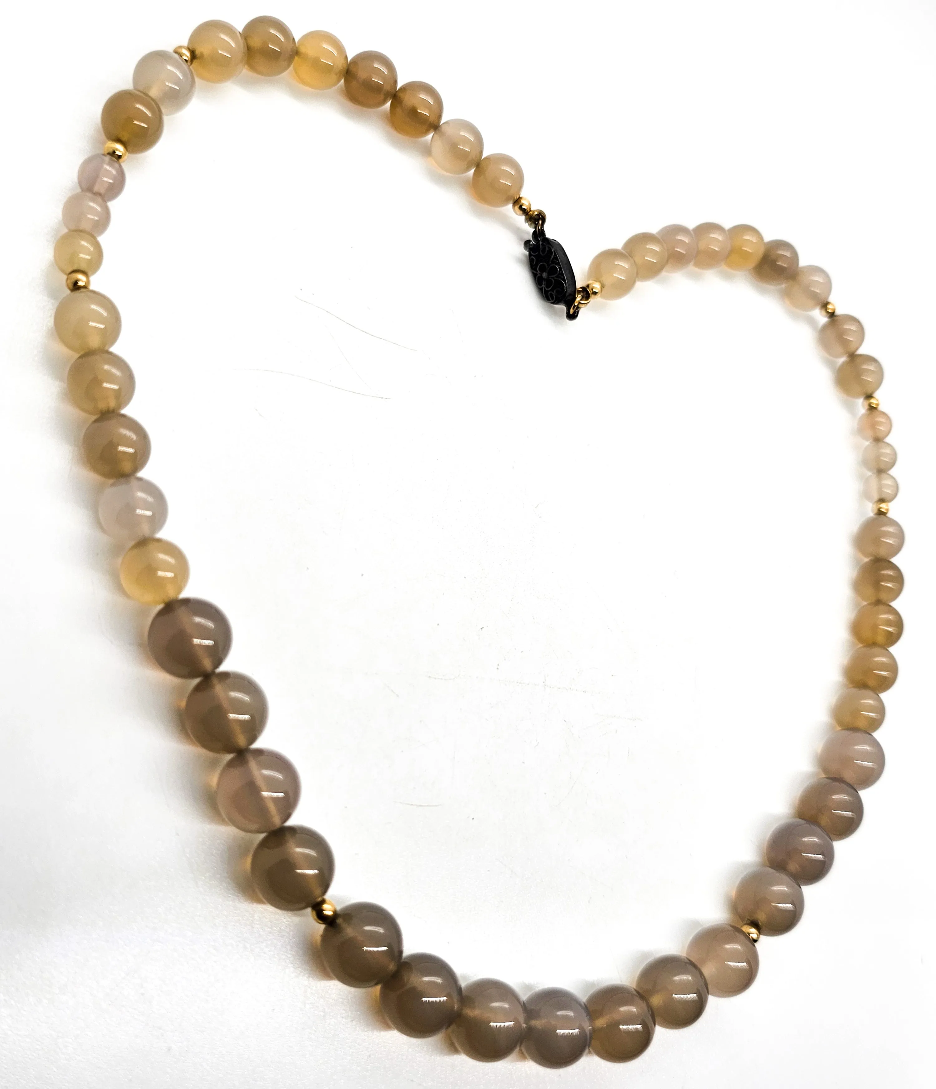 Chinese Export Grey Agate high end vermeil sterling silver beaded vintage necklace