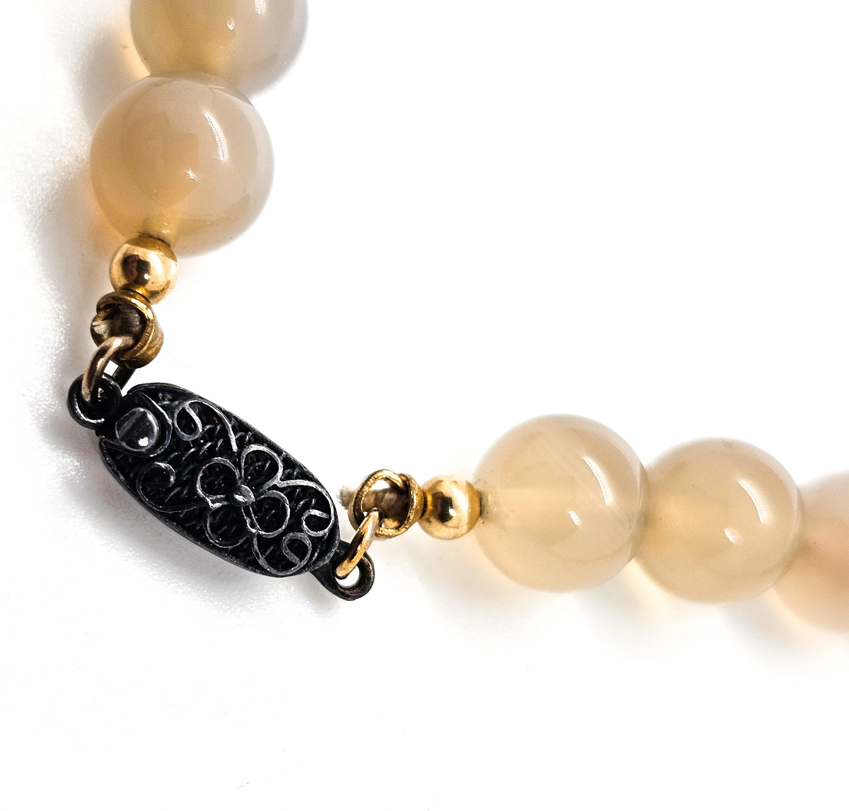 Chinese Export Grey Agate high end vermeil sterling silver beaded vintage necklace