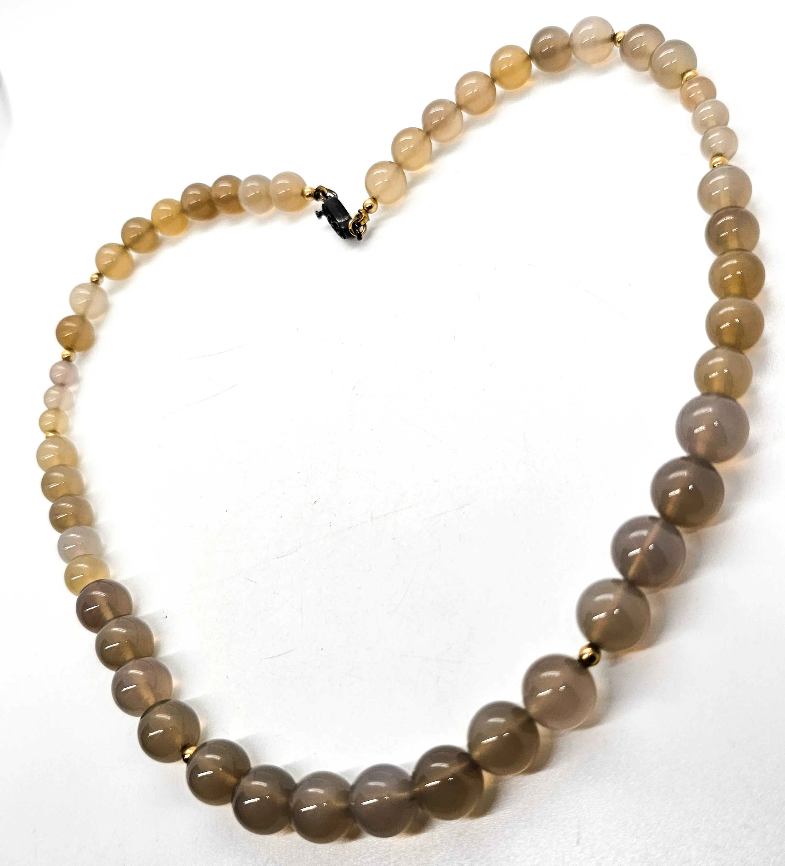 Chinese Export Grey Agate high end vermeil sterling silver beaded vintage necklace