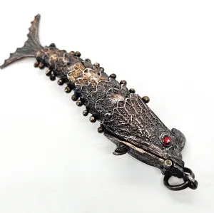 Chinese Export Large articulated open mouth Koi fish vintage sterling silver pendant