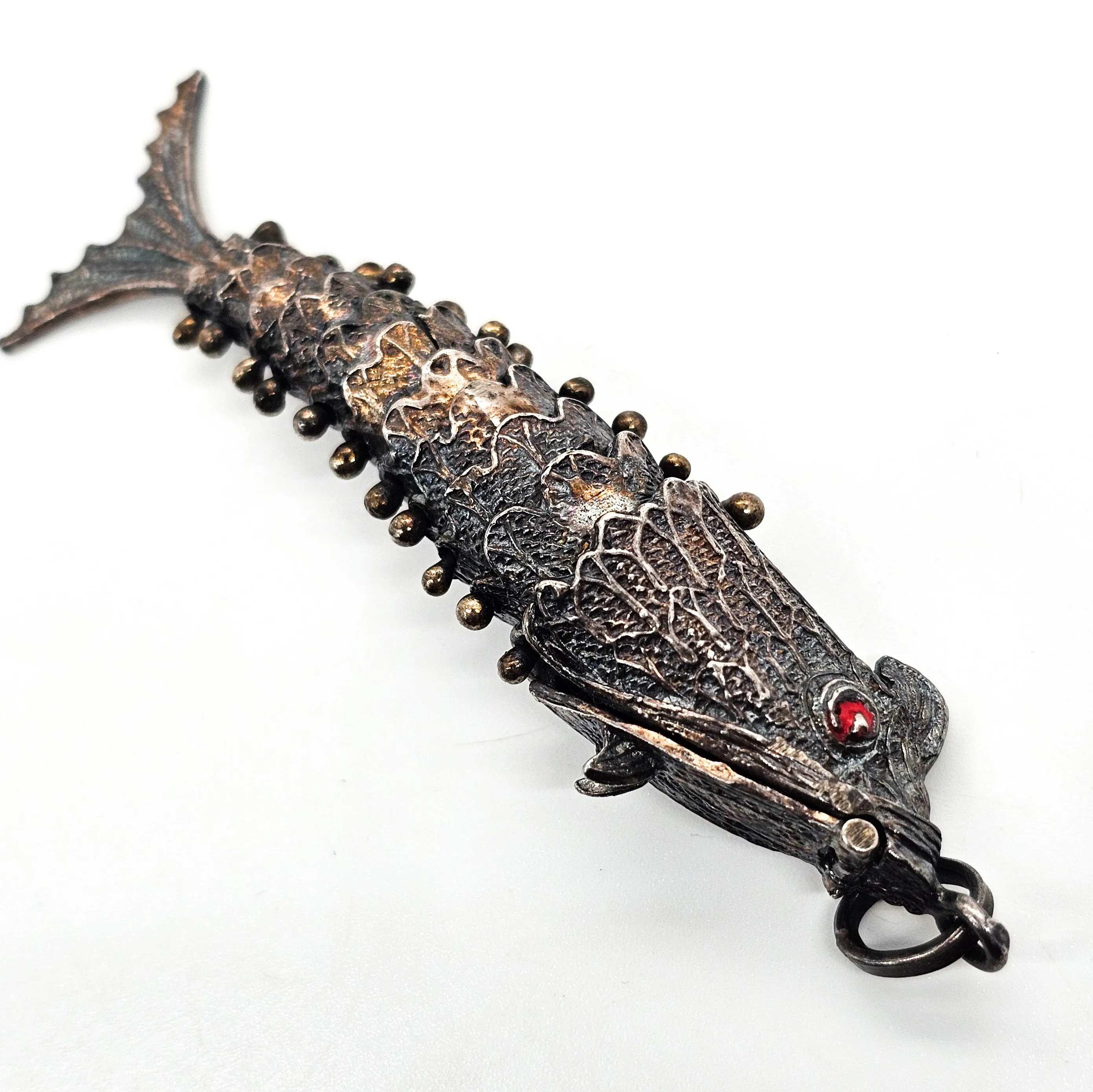 Chinese Export Large articulated open mouth Koi fish vintage sterling silver pendant