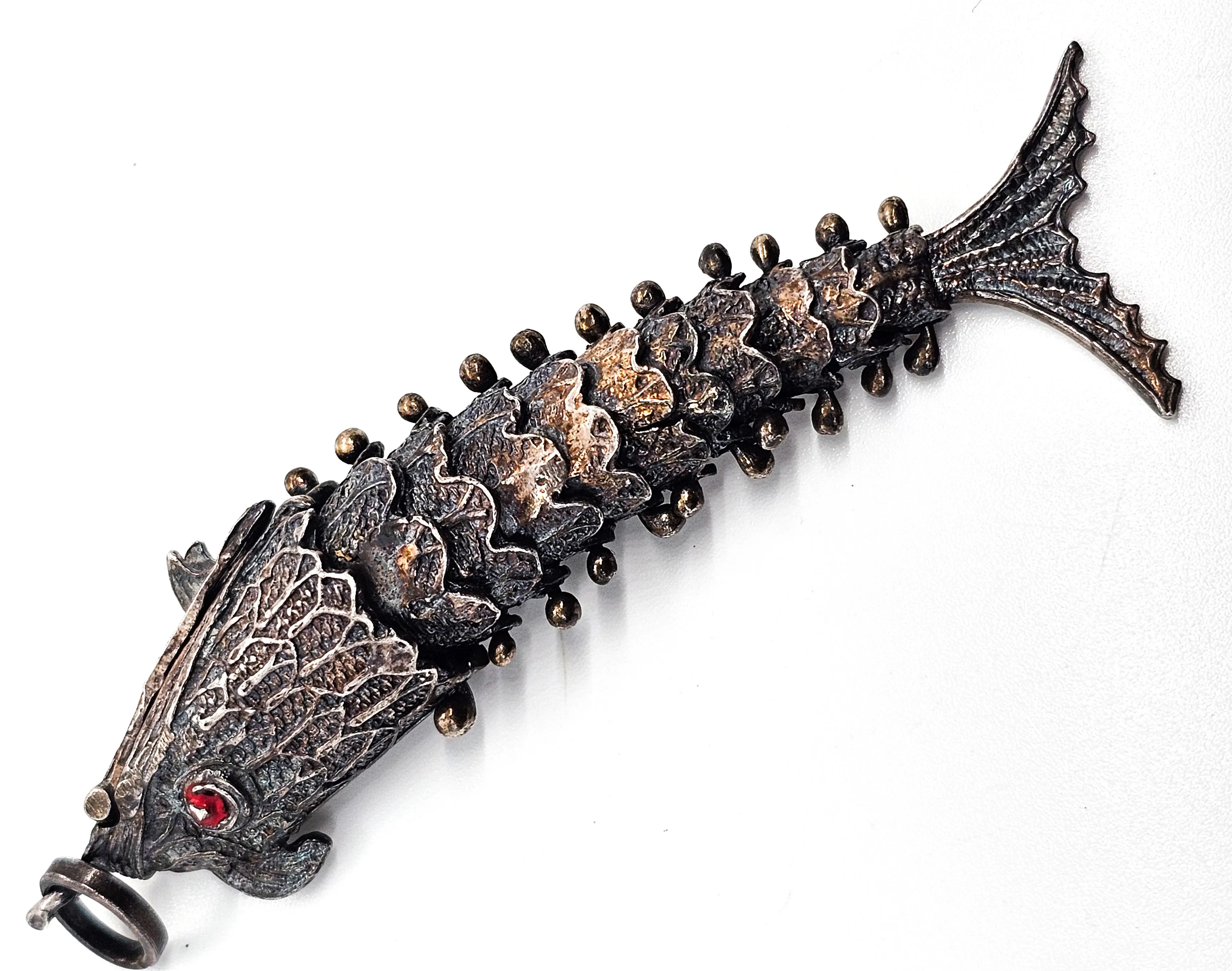Chinese Export Large articulated open mouth Koi fish vintage sterling silver pendant