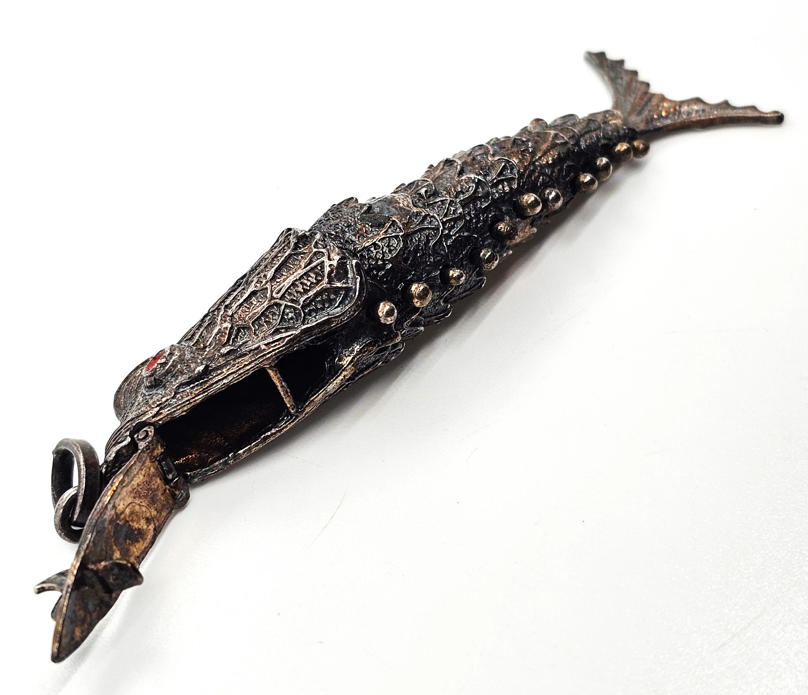 Chinese Export Large articulated open mouth Koi fish vintage sterling silver pendant